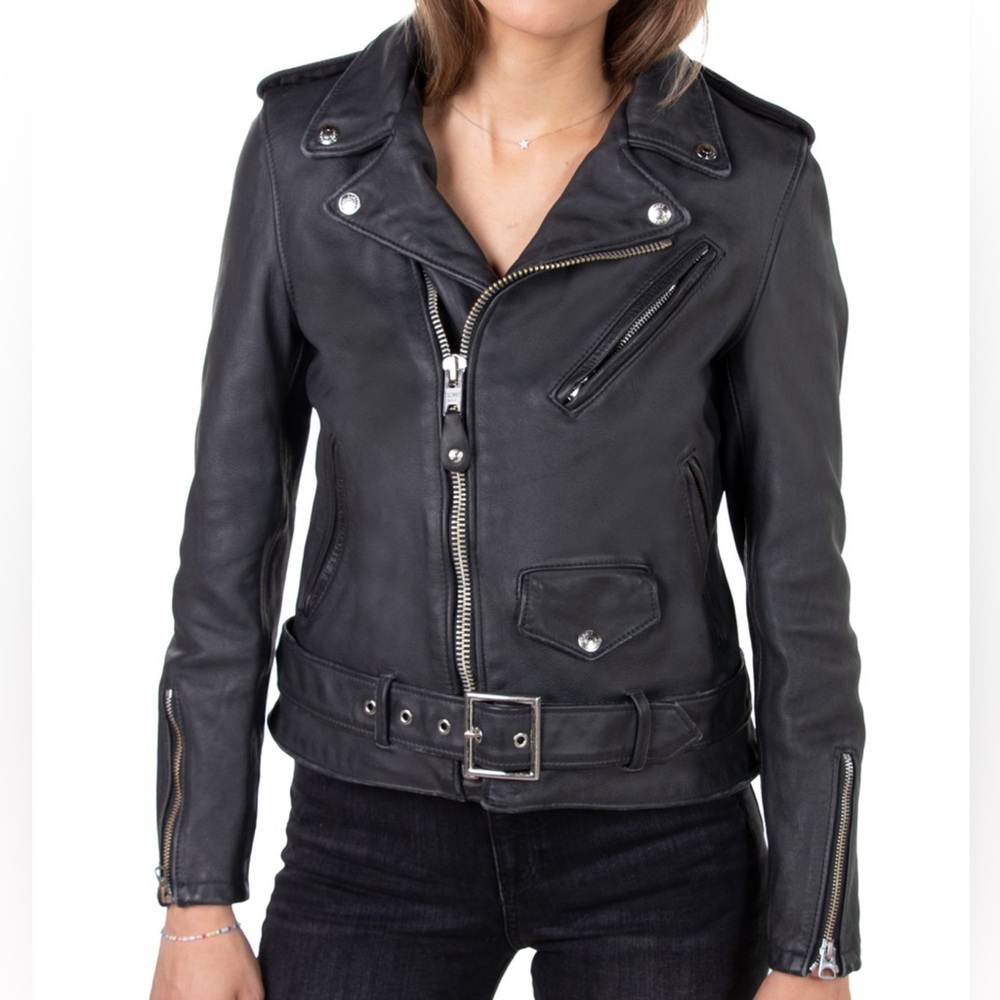 NEW Schott NYC Women's Black Leather Motorcycle Jacket Style 626VNW